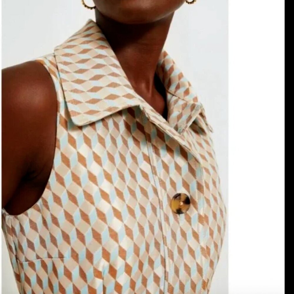 Tuckernuck Ocean Spray Sleeveless Cheyenne Dress – M –Tan & Blue Geometric Print - Picture 4 of 11